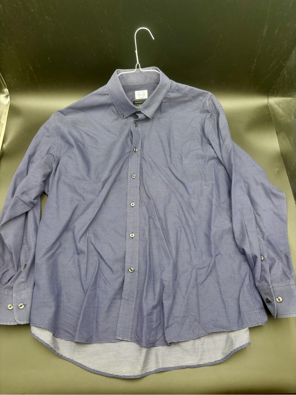 C-Lab NYC Navy Microdot 4-Way Stretch Performance Dress Shirt Size 18 (XL)